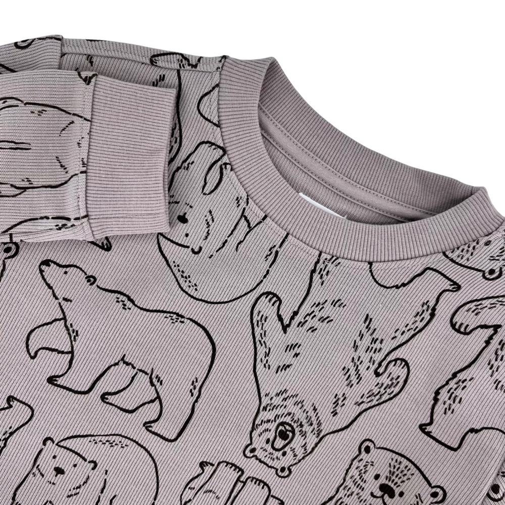 Bear Print Long Sleeve Shirt Kids 18M Grey Mauve Ribbed Sweatshirt Wonder Nation